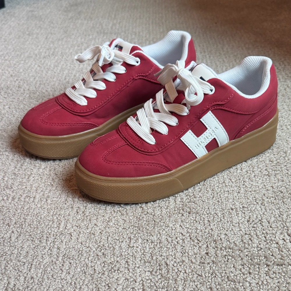 Tommy Hilfiger Red and White Athletic Shoes